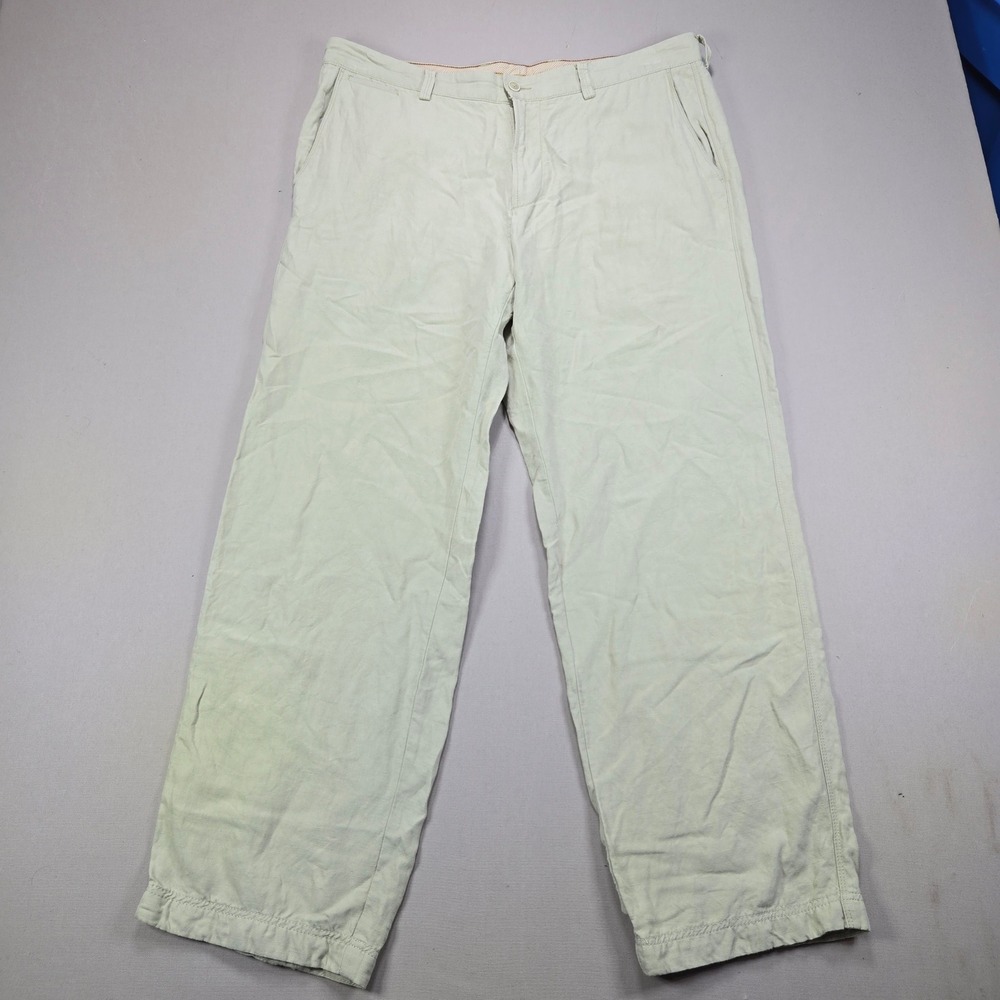 Tommy Bahama Pants Linen Silk Blend Flat Front Straight Khaki Mens 36x34